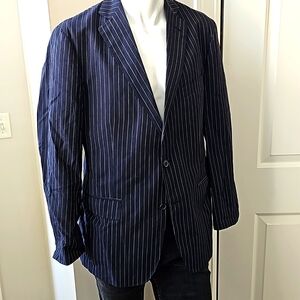Brooks Brothers Navy Blue Pinstripe Linen Blazer